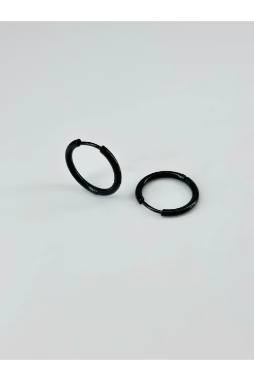 Siyah   Çelik Erkek Küpe Çap (14 Mm) Kalınlık (2 Mm) - Ekp0004