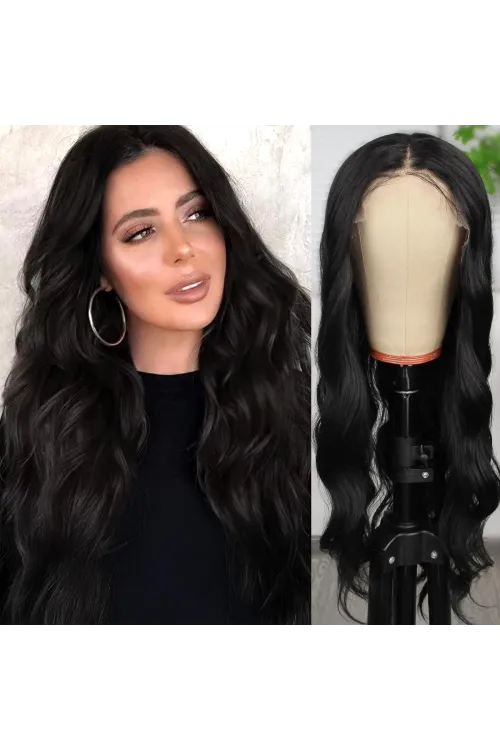 Siyah Dalgalı Fiber Sentetik Tül Peruk