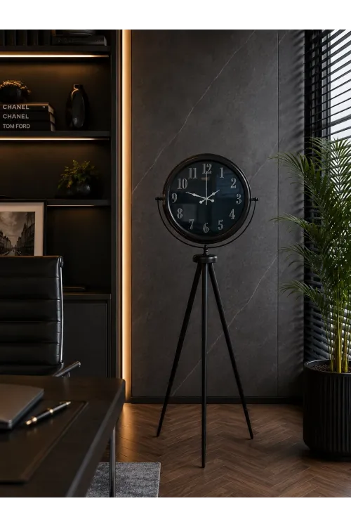 Siyah Elegance Aynalı Tripod 150 x 45 Cm Ayaklı Saat