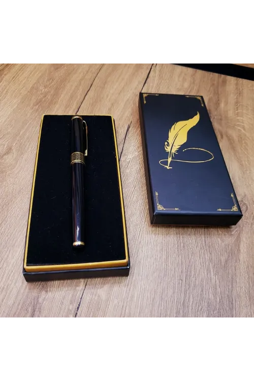 Siyah Kutulu Yaldız Desenli Metal Roller Kalem Seti