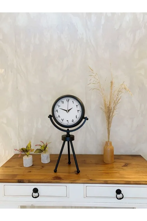 Siyah Metal Mini Tripod Farsça Masa Saati 45×26 cm