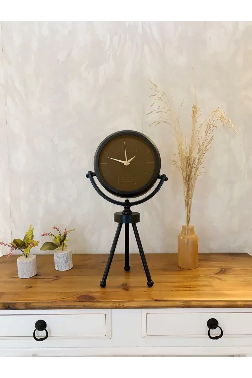 Siyah Metal Mini Tripod Spor Masa Saati 45×26 cm