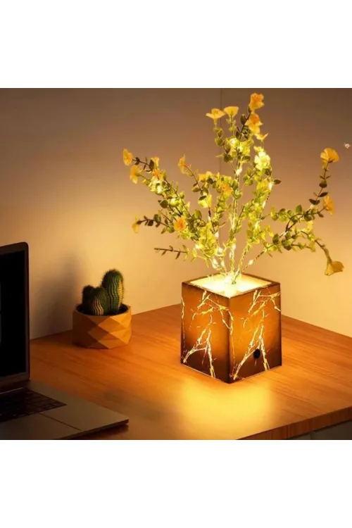 Siyah Saksılı LED Yapay Çiçek