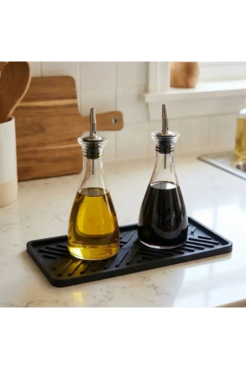 Siyah Silikon Yağdanlık Altlığı – Kaydırmaz Mutfak Organizer 23x10 cm