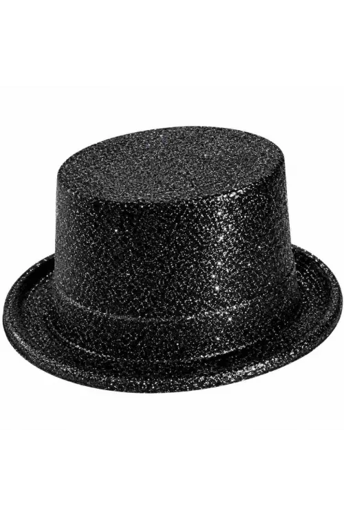 Siyah Simli Glitter Silindir Parti Şapkası
