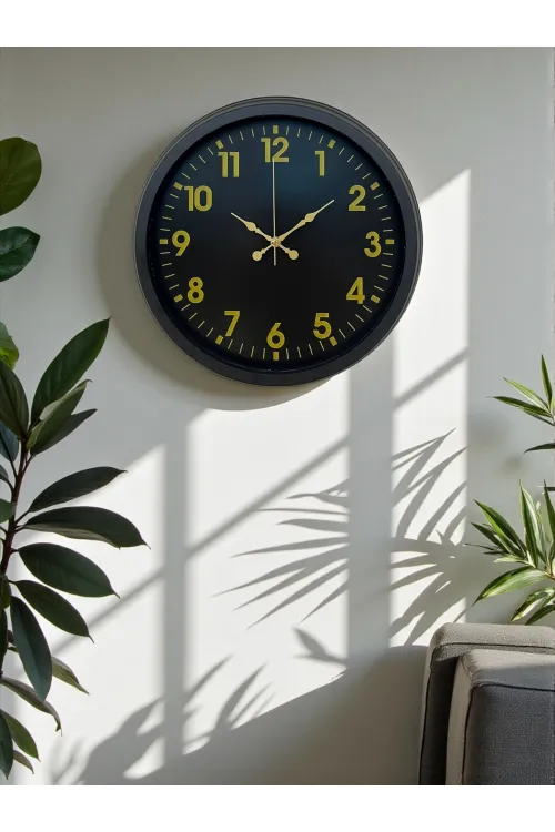 Siyah Standart 40 Cm Metal Dekoratif Duvar Saati
