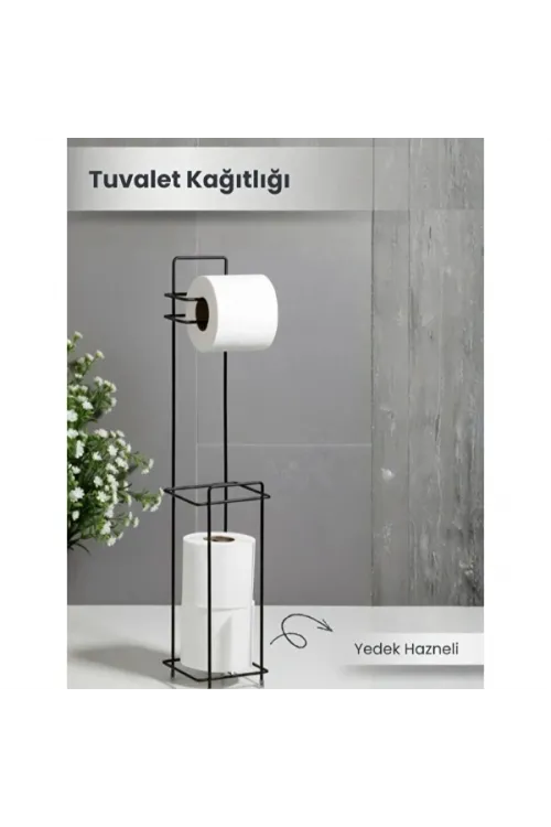 Siyah Standlı Yedek Hazneli Tuvalet Kağıtlığı