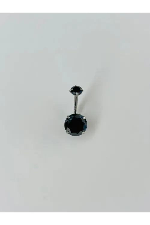 Siyah Taşlı Göbek Piercing - Pg0021