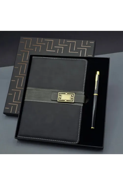 Siyah Tokalı Tarihsiz Ajanda Defter Kalem Set
