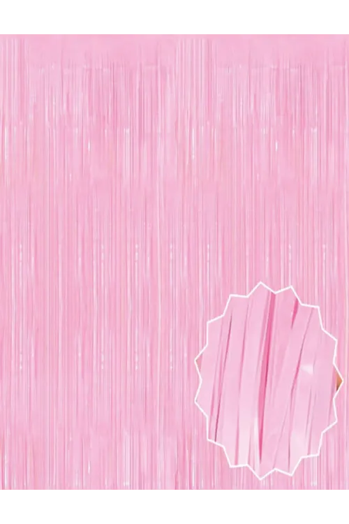 Soft Pembe Püsküllü Kapı Perdesi - Parti, Baby Shower, Cinsiyet Partisi 1x2 m