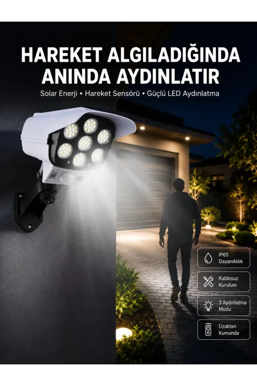 Solar Bahçe Lambası Uzaktan Kumandalı Kamera Görünümlü Hareket Sensörlü
