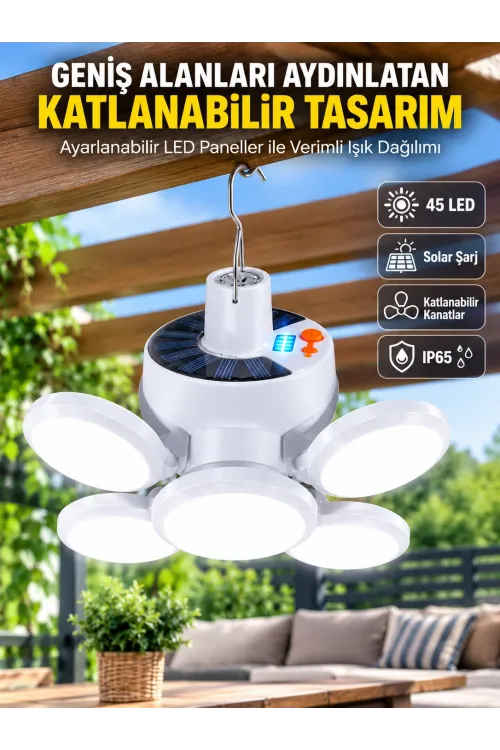 Solar Enerjili Katlanabilir Led Kamp Ve Bahçe Lambası