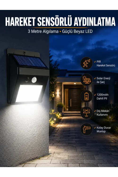 Solar Güneş Enerji Panelli Sensörlü Lamba Enerji Tasarruflu