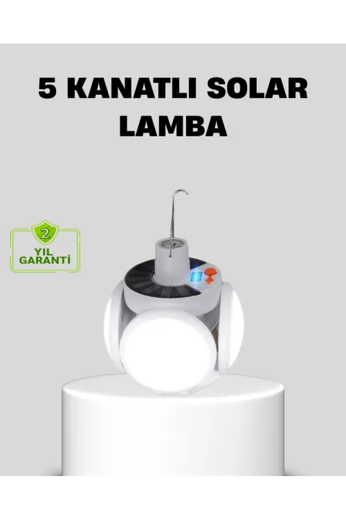 Solar Güneş Enerjili Ve Usb Şarjlı 5 Kanatlı Led Kamp Lambası