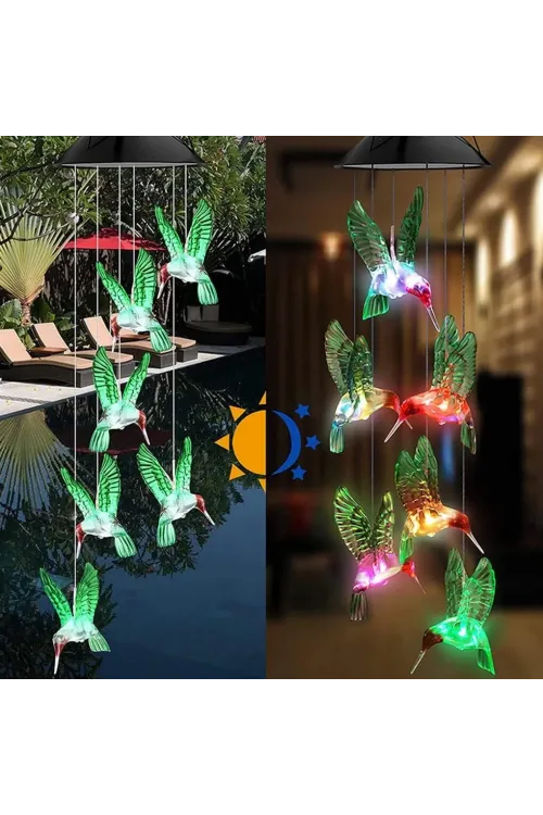 Solar Led Işıklı Kuşlu Bahçe Dekoru 6 Ledli,renkli Işık