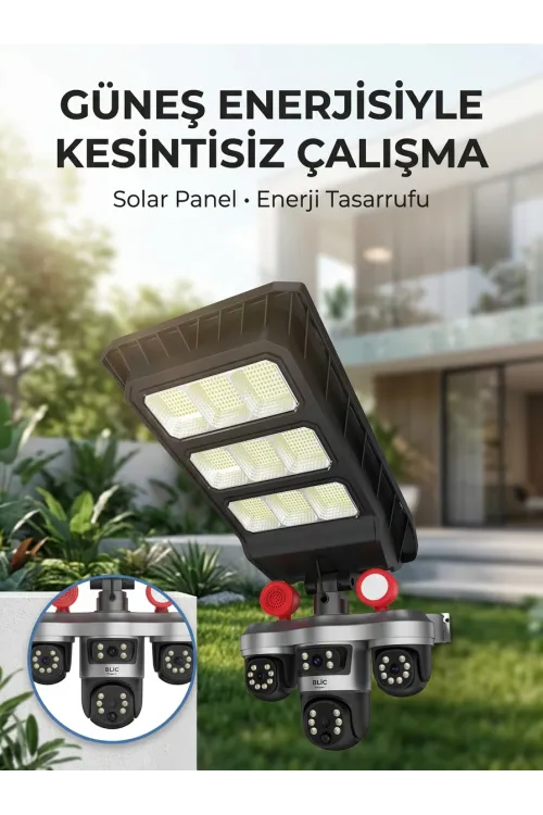 Solar Panelli Akıllı Güvenlik Kamerası Led Projektörlü