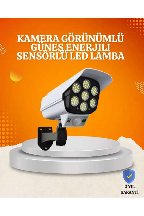 Solar Şarjlı Hareket Sensörlü Led Dış Mekan Lambası Kamera Tasarımlı Güvenlik Işığı