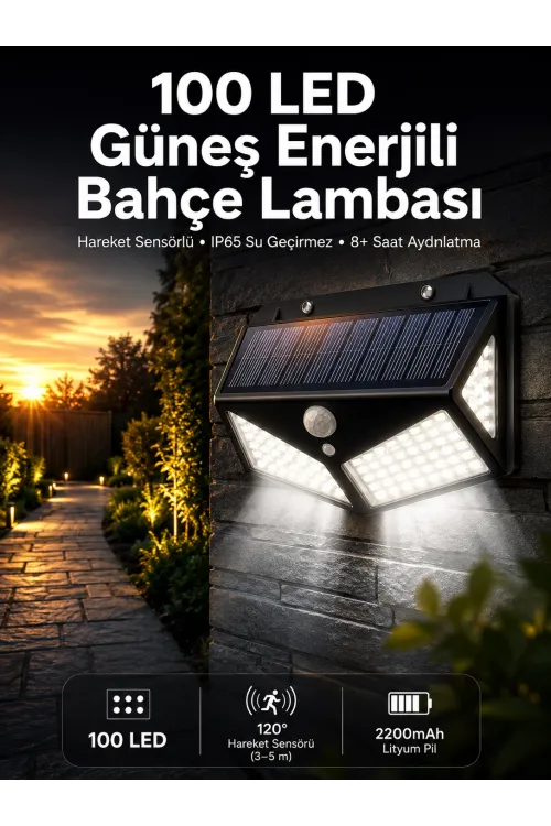 Solar Sensörlü Duvar Lambası Bahçe Lambası Parlak Beyaz Işık Suya Dayanıklı