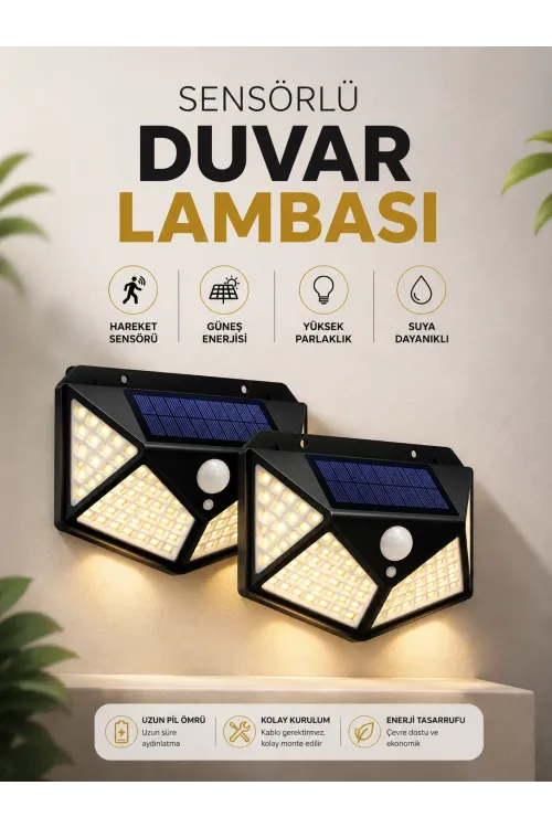 Solar Sensörlü Duvar Lambası Bahçe Lambaso Parlak Beyaz Işık Suya Dayanıklı