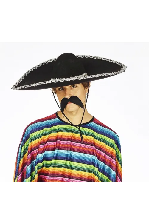 Sombrero Meksika Şapkası Mariachi Gümüş Şeritli Yetişkin Boy