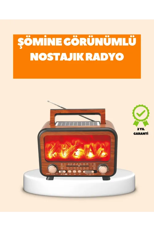 Şömine Alev Işıklı Solar Bluetooth Hoparlör – 7w Güçlü Ses, Fm Radyo
