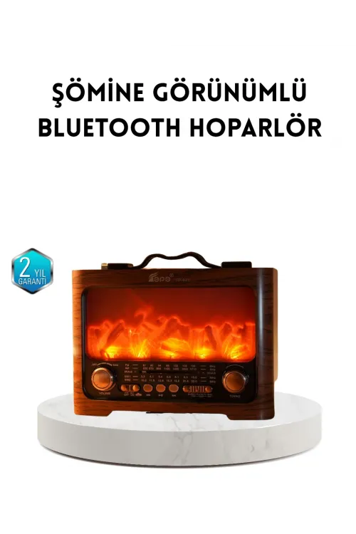 Şömine Efektli Solar Hoparlör Bluetooth 5.3 Radyo Aux Usb Tf Destekli