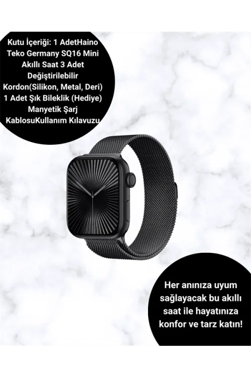 SQ-16 Mini Series 10 Akıllı Saat | Şık Ve Hafif Tasarım, 3 Kordon Seçeneği