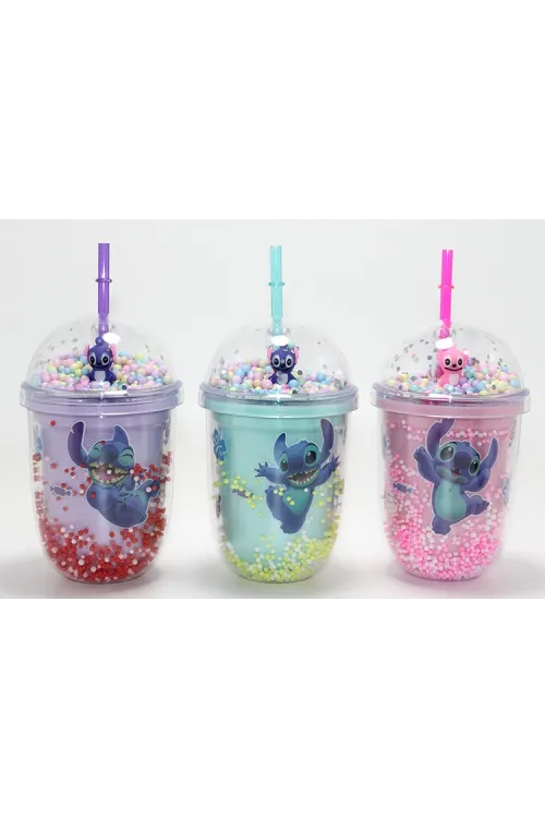 Stitch Figürlü Pipetli Kapaklı Kupa Bardak