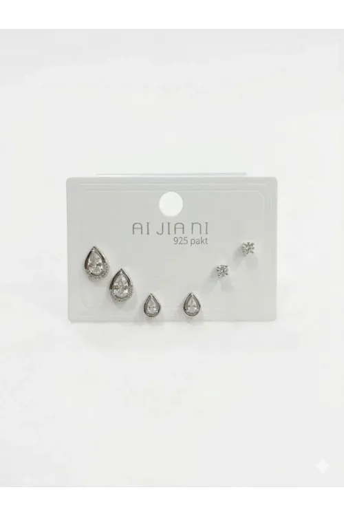 Su Damlası Detaylı Altılı Küpe - Kp00585