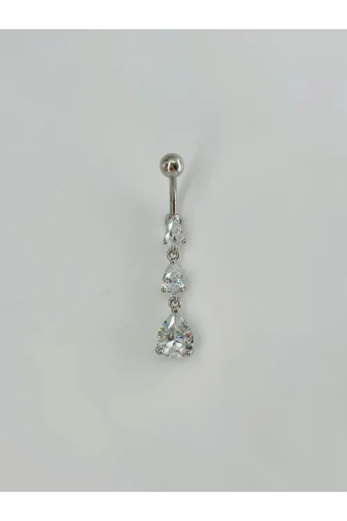 Su Damlası Detaylı Sallantılı Göbek Piercing - Pg0062