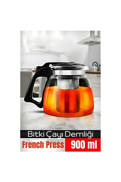 Süzgeçli French Press Cam Demlik 900 Ml Bitki Çayı Demliği