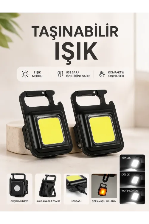 Taşınabilir Işık 3 Işık Modlu Usb Şarj Özeeliğine Sahip