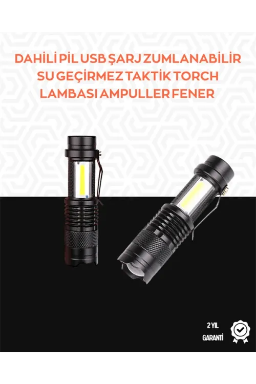 Taşınabilir Şarjlı Led Fener - 4 Modlu, 2000lm, Ayarlanabilir Odak