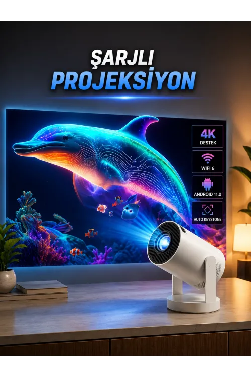 Taşınabilir Sinema Oyun Projektörü Akıllı Projeksiyon Android 11