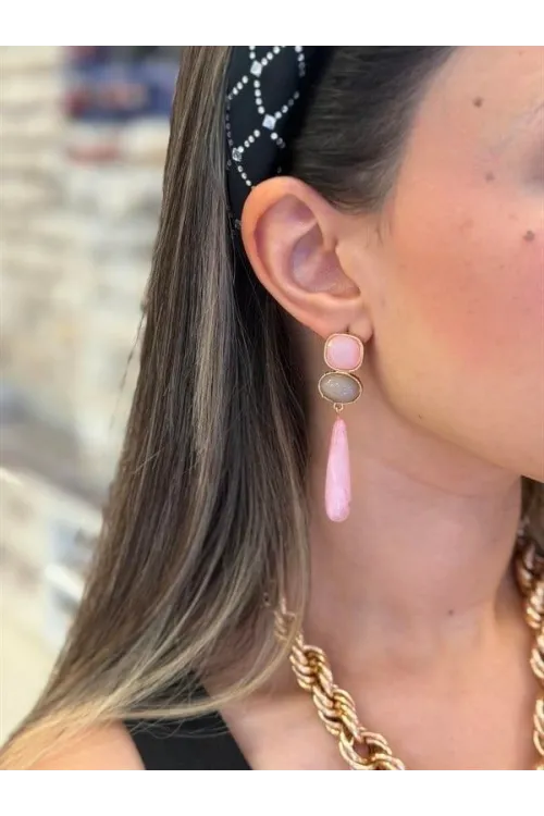 Taşlı Küpe - Pembe