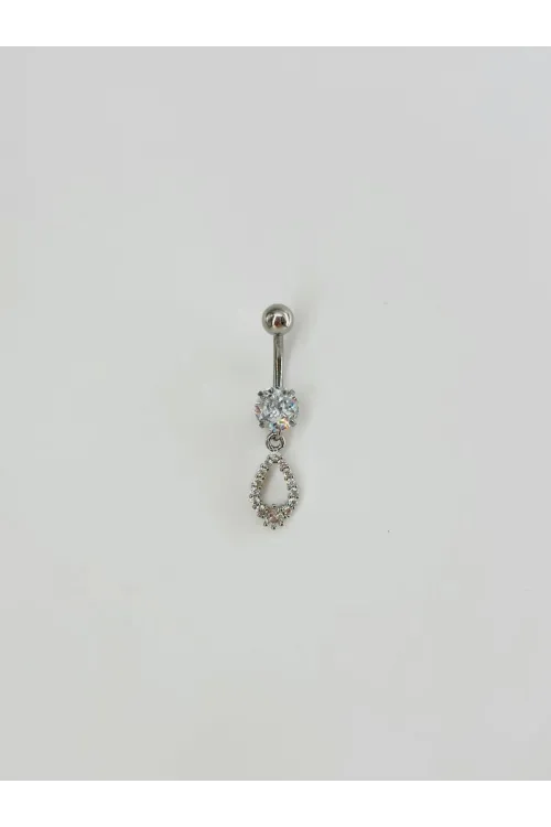 Taşlı Su Damlası Detaylı Göbek Piercing - Pg0094