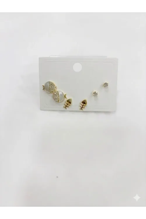 Tatlı Balık Ve Kılçık Detaylı Altılı Küpe - Kp00561