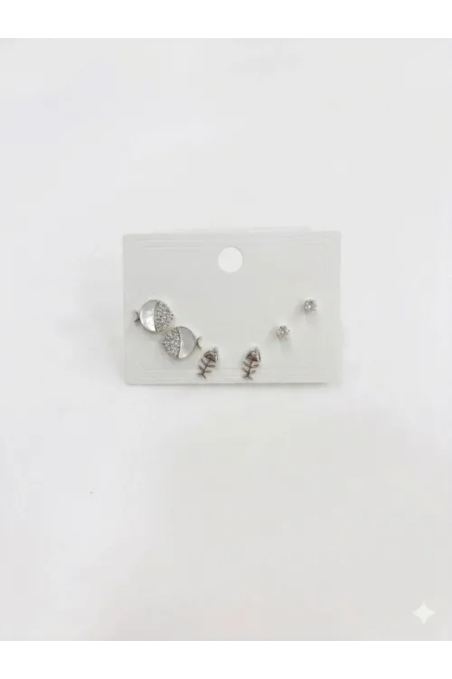 Tatlı Balık Ve Kılçık Detaylı Altılı Küpe - Kp00562