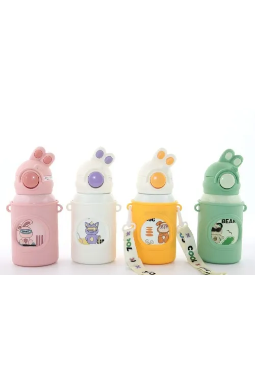 Tavşan Kulaklı Pipetli Çocuk Termosu - 500 Ml Paslanmaz Çelik Suluk IEG2309