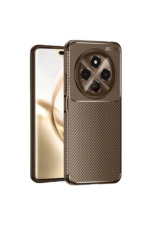Tecno Spark 30 Kılıf Auto Focus Karbon Kapak - Kahverengi