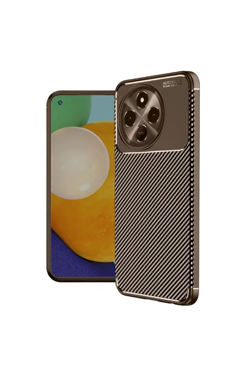 Tecno Spark 30 Pro Kılıf Auto Focus Karbon Kapak - Kahverengi