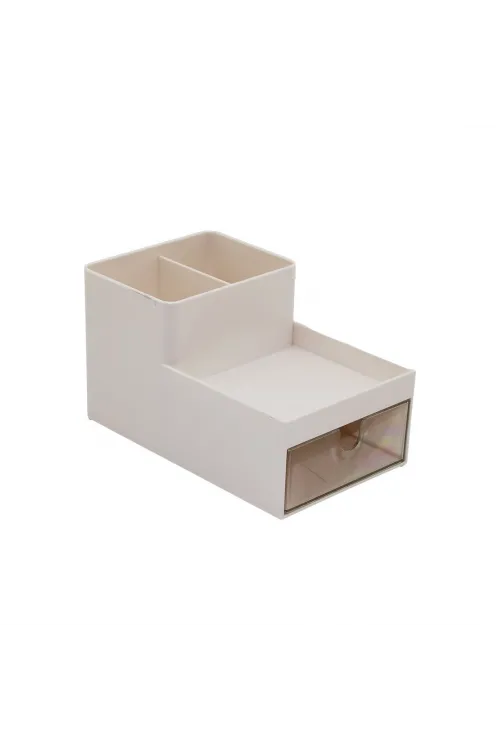 Tek Çekmeceli + 3 Bölmeli  Plastik Makyaj - Takı Organizer 16x9.5cm - Y: 5--9.5cm