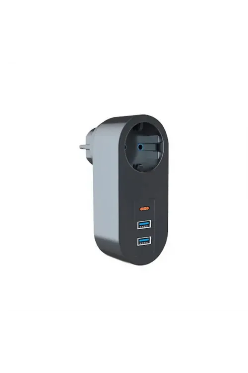 Tekli Akım Korumalı 2 Adet USB 1 Adet Type-C Girişli Priz 3400