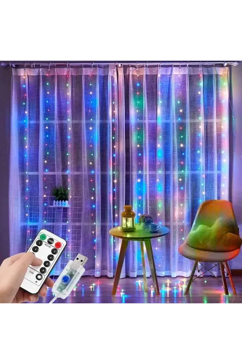 Tel Perde Led 3*3m 300 Led Rgb