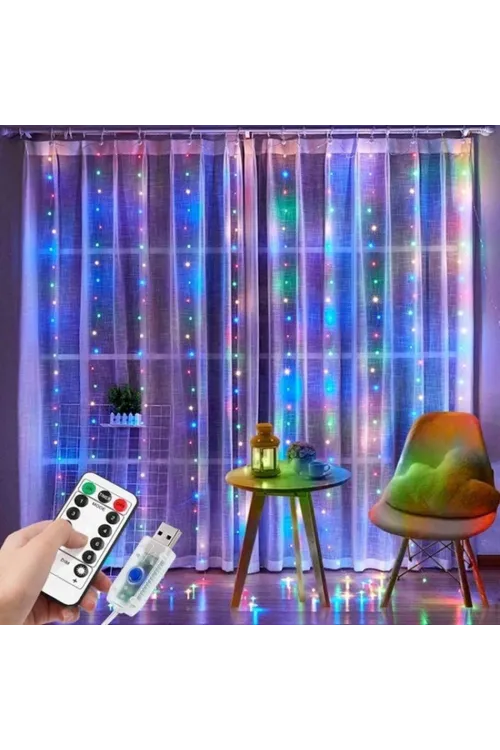 Tel Perde Led 3 x 3 M 300 Led RGB
