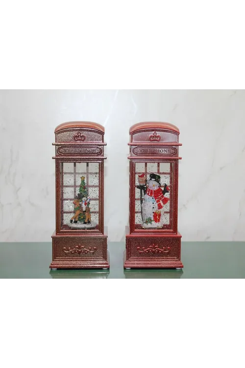 Telefon Kulübesi Tasarımlı Yılbaşı Temalı Işıklı Müzikli Kar Küresi (1 Adet) Seçenek 2