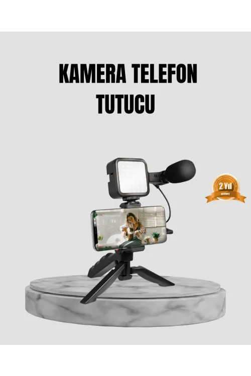 Telefon Video Çekim Kiti Led Aydınlatma Mikrofon Tripodlu Tam Set