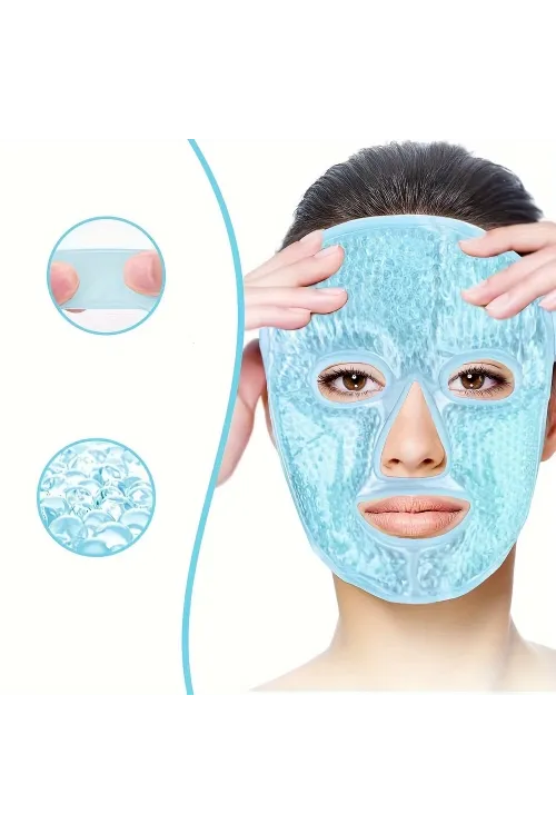 Terapi Jel Yüz Maskesi Soğuk Ve Sıcak Boncuklu Ayarlanabilir Maske (Mavi)