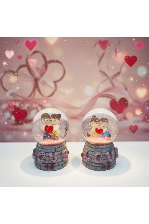 Toptan Love Tasarımlı Işıklı Mini Kar Küresi