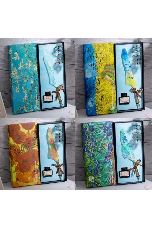 Toptan Vang Gogh Temalı Tüylü Divit Kalem Seti